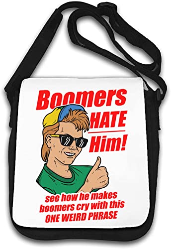 Sac à bandoulière Blanc Boomers Hate Him en toile imprimée avec message humoristique audacieux