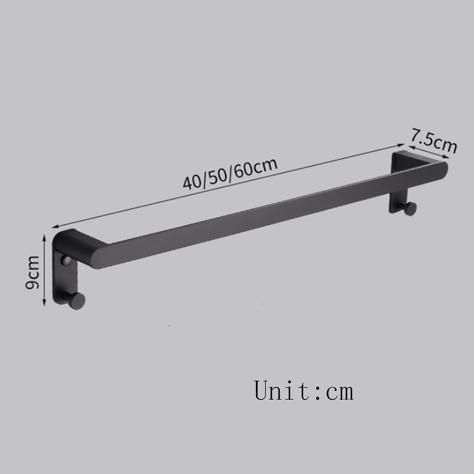 LYGXWJFC Toallero Toallero de baño, Aluminio, Toallero, Toallero de baño, Montado en la Pared, Toallero Negro, Perforación e instalación/40 cm