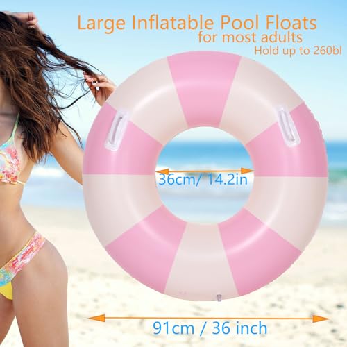 2PCS Large Swimming Pool Tubes Inflatable Pool Floats for Adult Swim Ring Floaties Inflatable Swimming Pool Raft Summer Beach Lounger Float Party Supplies (Pink, 36 inch) - image 2
