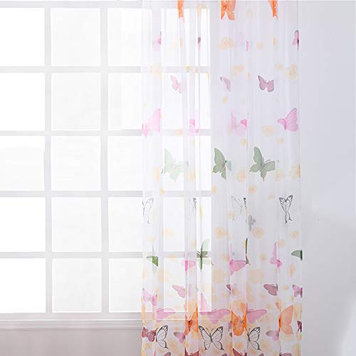 Robluee Rideaux Translucide Imprimé Papillon pour Salon Cuisine Chambre à Coucher Rideaux Voile Transparent Deco en Polyester 200cmx100cm Cover