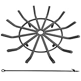 Americangaslogs Log Grate Wrought Iron Fire Pit Round Spider Wagon Wheel Firewood Heavy Duty 0.9in Bar Fireplace Stove Burning Rack Holder 4Legs (24 Inch)