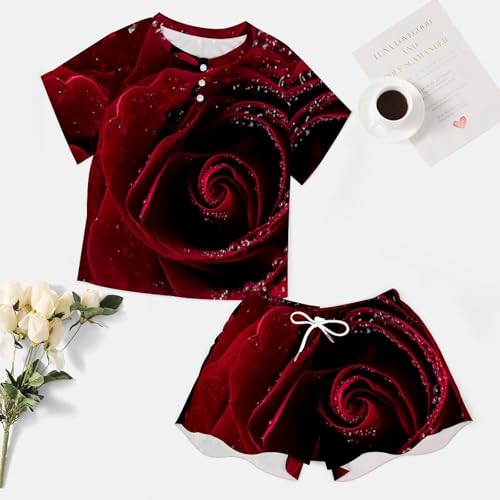 Pyjama pour femme manches courtes rose ensemble d'été confortable - 7