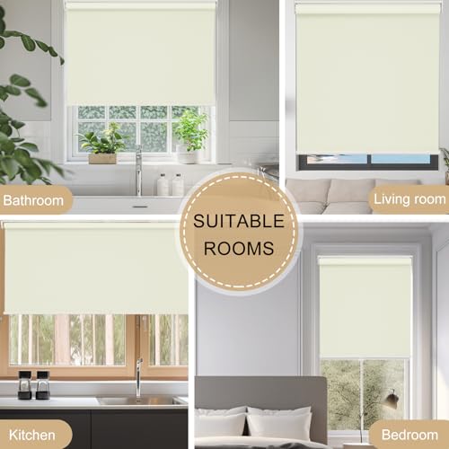 Image of Changshade Blackout Roller Shades for Indoor Windows,Cordless Roller Blinds,Free-Stop Roll Up Shades with Thermal Insulated, Uv Protection Fabric for Bedroom,Office,French Door,Beige,26 inch W72 H