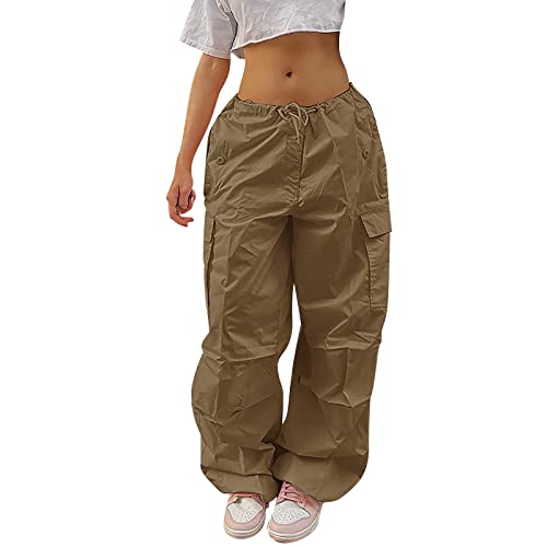 Women’s Plus Size Tethered Straight Cargo Pants Straight Wide Leg Loose Casual Trousers Wallets for Women Slim (a-Khaki, XS)