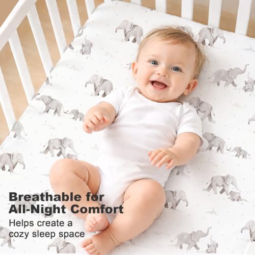 Image of Bimocosy Crib Sheets 4 Pack, Baby Crib Sheets Fitted for Boys and Girls Breathable & Snug Fit, Soft Toddler Bed Sheets for Standard Crib Mattress Nursery Daycare Essentials, Jungle Pals
