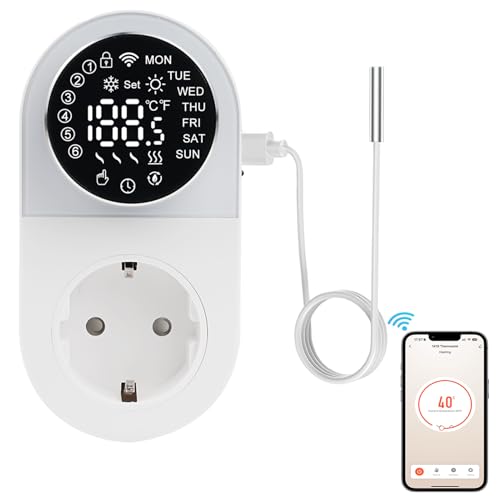 Enchufe termostato calefaccion WiFi termostato Inteligente Digital 220V 16A Controlador de Temperatura LED Cambio de Modo de refrigeración calefacción Compatible con Alexa y Google Assistant