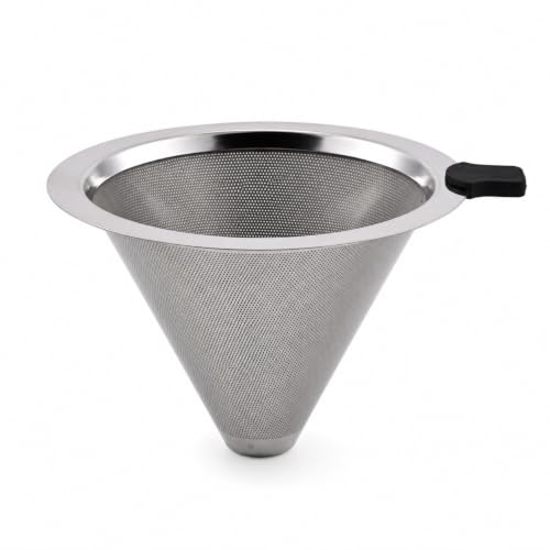 Reusable Stainless Steel Pour Over Coffee Filter – Single Cup Cone Dripper, Paperless Metal Coffee Filter for Home Barista, Office & Travel Use, Easy Clean Fine Mesh Design