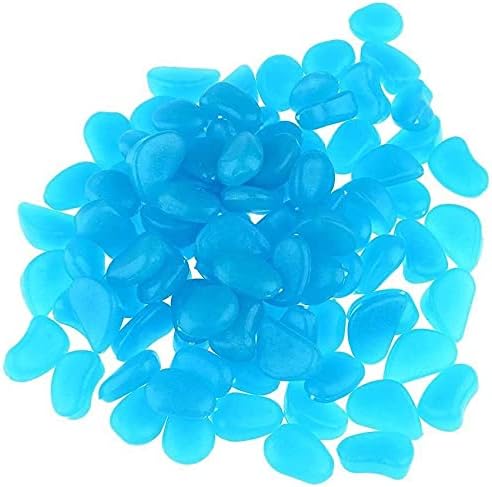 liaocx 100Pcs Luminous Stones Glow in The Dark Garden Pebbles Rocks for Home Outdoor Walkways Garden Path Patio Lawn Garden Yard Fish Tank Decor (100, Blue)