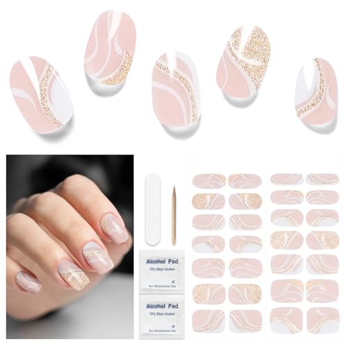 Uñas de Gel Pegatinas - 28Pcs Uñas Gel Semicurado Envoltura Completa Pegatinas de Envoltura de Uñas Autoadhesivas Con Lima de Uñas y Palo Uñas Para Arte de Uñas DIY (Requiere Lámpara UV/LED)