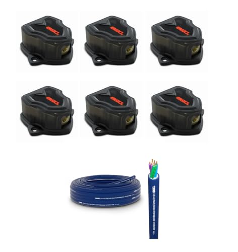 DS18 Ultimate Audio Wiring Bundle - 6X Distribution Ground Block 1 x 0GA in/ 2 x 0GA Out + Ultra Flex Speaker Wire Red and Black 100FT