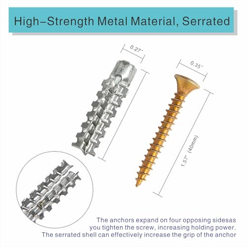 Image of 50 Pack Heavy Duty Hollow Wall Anchors with Screws, Ideal for Hinge Hole Repair, for Concrete and Drywall M5x30mm