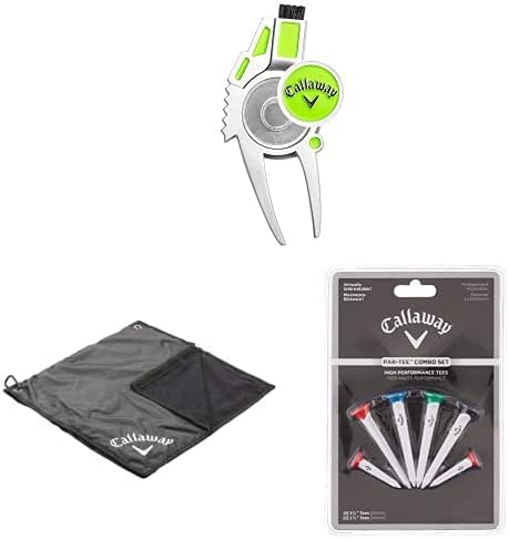 Callaway Golf Accessories Kit with 2-in-1 Golf Towel and Golf Bag Cover, 4-in-1 Golf Divot Repair Tool, and Plastic Golf Tees