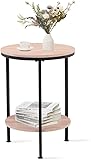 GOLDFAN Beistelltisch Rund Klein Couchtisch Wohnzimmertisch Holz Sofatisch Kaffeetisch Telefontisch 40x40x60cm,Hellbraun