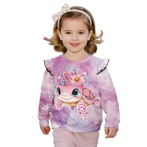 Toddler Long Sleeve Shirt Girl Ruffle Sleeves Warmth Girl's Graphic Long Sleeve Crewneck Sweatshirts