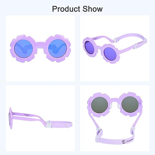 Image of COCOSAND Toddler Sunglasses with Strap Polarized Lens Retro Flexible Flower Frame for Baby Kids Boys Girls Age 3-24 Months