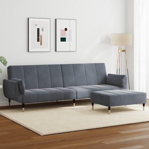 Sofá cama de 2 plazas convertible con módulo reposapiés gris 2
