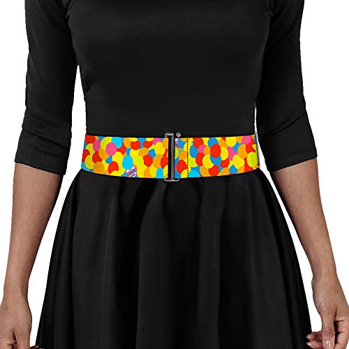 Buckle-Down Disney Belt, Cinch Belt Up Balloons Grape Soda Badge Stacked Multi Color, 3.0 Inch Wide, Adjustable3