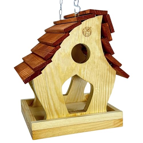 STAFECO Vogelfutterhaus Vogelhaus Holz Futterhaus Hängend – Wetterfest, Massives Holz, Imprägniert, Mit Kette Zum Aufhängen, Langlebiges Vogelhäuschen für Wildvögel (gebogenes Dach) STAFECO Vogelfutterhaus Vogelhaus Holz Futterhaus Hängend – Wetterfest, Massives Holz, Imprägniert, Mit Kette Zum Aufhängen, Langlebiges Vogelhäuschen für Wildvögel (gebogenes Dach)