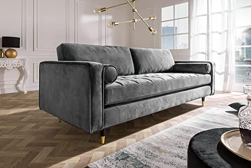 Modernes 3er Sofa 220cm Comfort grau Samt Federkern Design Elegant – Bild 5