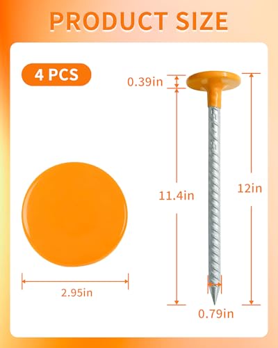 LIDUOMINIKE 4 Pack 12 Inch Long Rebar Survey Marker Stakes,1.4 LB Heavy Duty Galvanized Steel Property Line Markers,Hi-Vis Orange Line Boundary Marker Posts for Gardens,Yard,Construction Sites