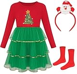 Girls Christmas Dress 2024 Mommy and Me Xmas Party Sweater Red Green Tulle Dresses Vestido de Navidad para niña 6-7