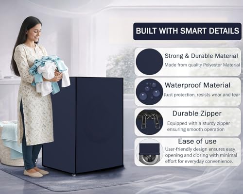 Image of Stylista Polyester Washing Machine Cover Compatible for Samsung 8 Kg Fully-Automatic Front Loading WW80T504DAB Blue
