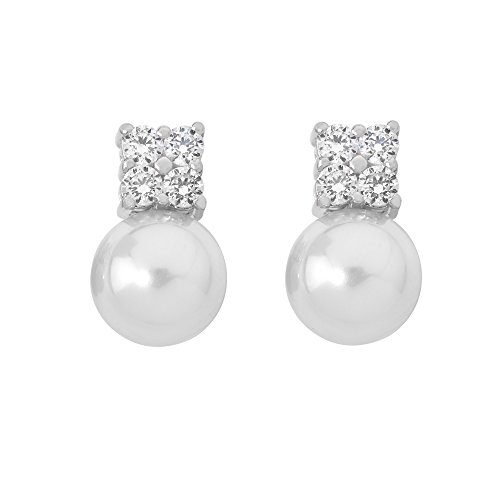 Majorica - Corta omega con los pendientes, perlas blancas redondas de 10 mm y circones Cover