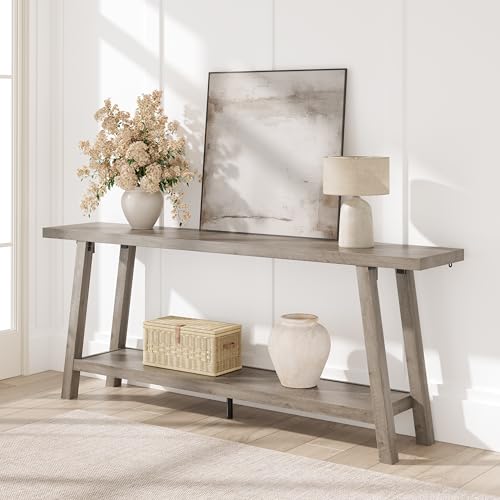 GarveeHome 70.87" Extra Long Console Table, Narrow Sofa Table Behind Couch, Grey Entryway Table for Hallway Living Room Foyer, Farmhouse Accent Skinny