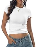 DUOEASE Top Donna Manica Corta Basic Casual Tinta Unita T Shirt Donna Elegant Girocollo Slim Fit Maglietta(Bianco S)