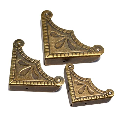 Image of 12 Pcs Vintage Bronze Corner Protectors Decorative Metal Edge Covers Antique Safety Guards Retro Right Angle Bracket with Nails for Furniture Edge Wood Case Corner Jewelry Box (Side Length:1-1 /2 inch)