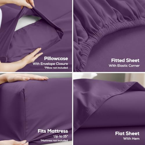 Image of Utopia Bedding California King Size Sheet Set - 4 Piece Bed Sheets, Soft and Breathable Microfiber, Includes 1 Fitted Sheet, 1 Flat Sheet and 2 Pillowcases - Oeko Tex (Eggplant)