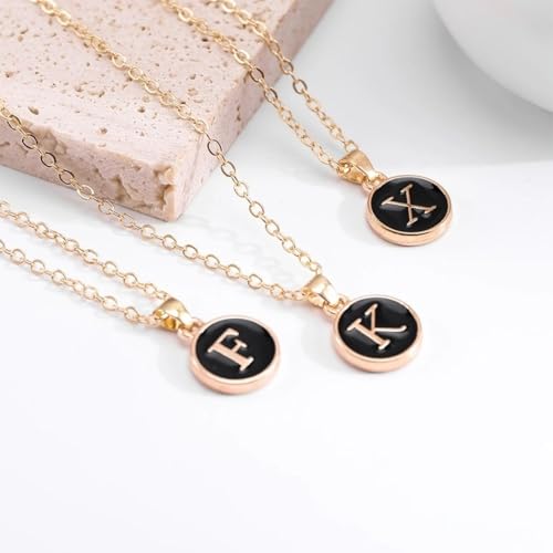 Image of Giftana Alphabet Locket with Chain, Black Enamel Letter A-Z Pendant Necklace for Woman and Girls, Personalized Initial Name Gold Plated Pendant Necklace Gift for Girlfriend, Sister