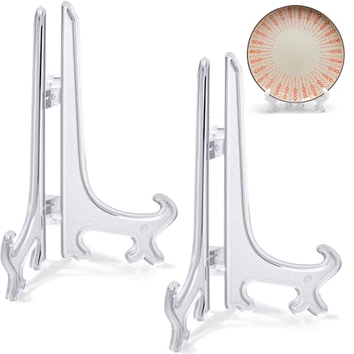 Funzhan 2pcs Clear Acrylic Easels Plastic Plate Stands Holders Fold Display Stand Picture Frame Photo Artwork Home Decoration - 6 Inch