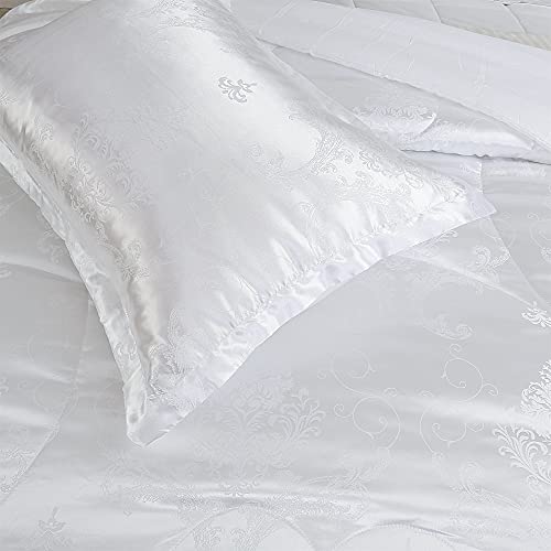 Raytrue-X Queen Comforter Set All Season Bed Comforter Queen Set 3 Piece Satin Silk Blanket Luxury White Jacquard Quilt Soft Bedding Sets Matching 2 Pillow Shams (Full/Queen, 88X88 Inches) #TOP4