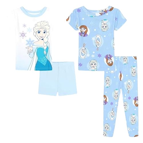 Disney Girls Princess 4-Piece Cotton Matching Pajama Set Soft & Cute for Kids Princess Elsa 3T