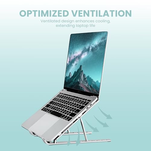 Image of SL-221, 6-Level Adjustable Foldable Aluminum and Silicone Build Laptop Stand, Multi-Size Compatible, Easy Folding for Storage Ergonomic Comfort Works with MacBook, Dell, HP & More (Silver)