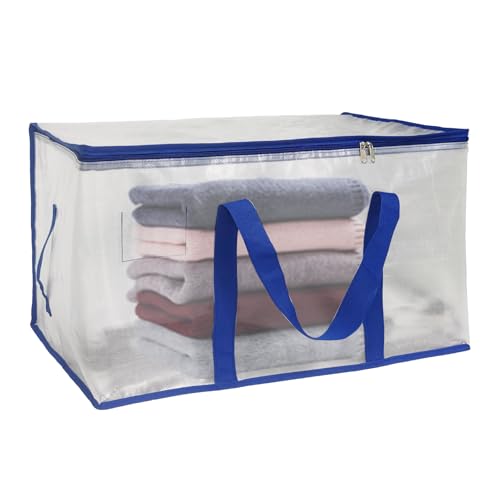 大きな移動バッグ - 折りたたみ可能な、大容量の防水輸送バッグ|クローゼット用の透明な移動 、引き出し用の青い収納 、クローゼット、ゴミッグには折りたたみ可能なデザインがあります。コンテンツ