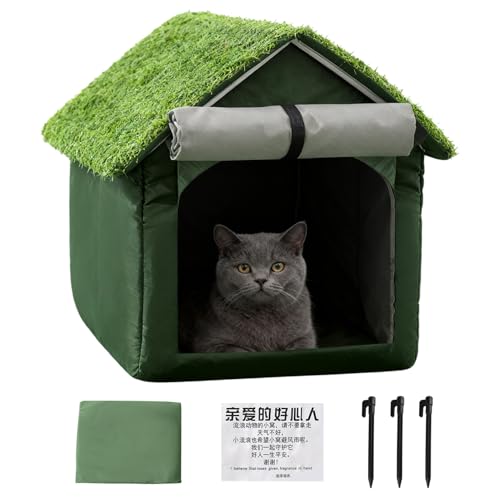 猫用 シェルター - 防水・防風・滑り止め底面の隠れ家 - 折りたたみオックスフォード猫ハウス,屋外冬用パティオバルコニー向け遊び睡眠隠れ家動物用