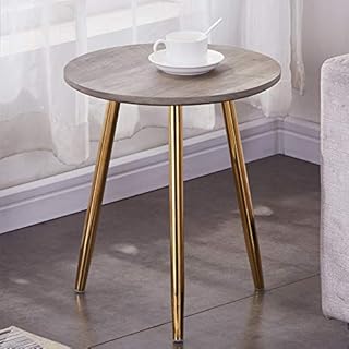 GOLDFAN Retro Wood Side End Table for Sofa Small Round Morden Coffee Table with Gold Metal Legs for Living Room,Oak