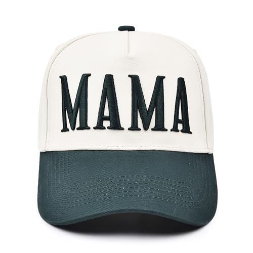 Image of Women's Mama Trucker Hat Trendy, Embroidered Adjustable Mom Baseball Cap, Two-Tone Ponytail Hat for Outfits