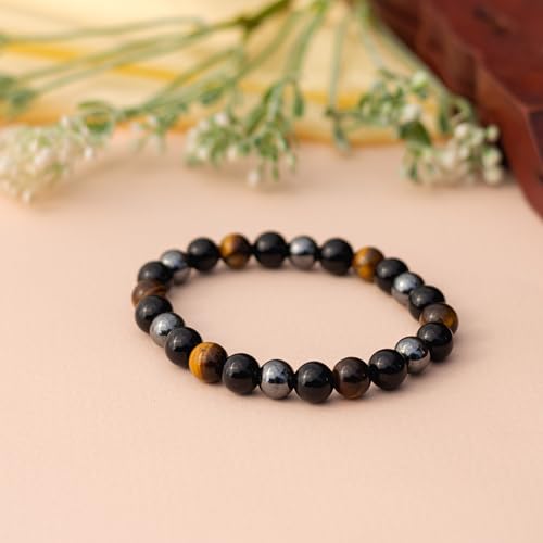 Image of Astrotalk Triple Protection Bracelet | Shields Against Negativity & Enhances Strength | Black Obsidian, Hematite, Tiger Eye | Bracelet for Man & Woman | Gift for Man & Woman