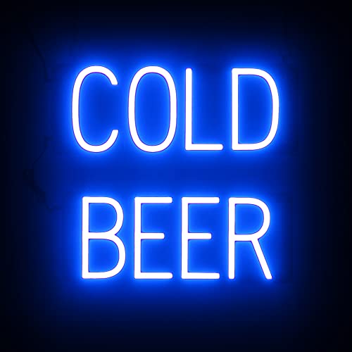 Image of SpellBrite LED Neon COLD BEER Sign for Business - Blue, 17 inch x 15 inch | Ultra-Bright Click-Together Signage for Bars & Restaurants, with Visibility from 500 ft - 8 Animations, 6 Brightness Levels