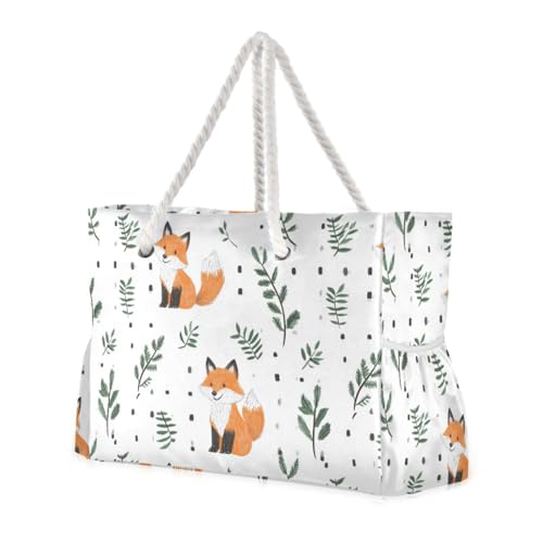 Cute Cartoon Foxes Portable Work Tote Bags with side pocketes Bag For Women Perfect for Travel Pool Swim Beach Vacation Necessities