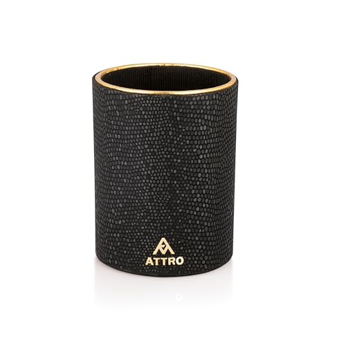 Attro Pen Stand Wooden Designer Round Pen Holder Multipurpose Wooden Desk Organizer Perfect for Study Table, Office Desk- Black