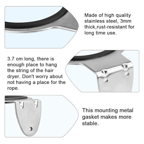 Image of Stainless Steel Hair Dryer Holder, Wall Mount, Silver | Drill-Mounted Blow Dryer Rack With Protective Ring For Compatible Hair Dryers In Bathrooms, Cabinets, Salons And Barbershops