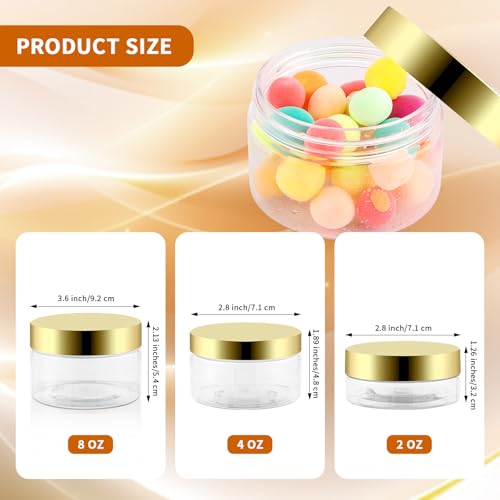 24 Pack 8 Oz Plastic Containers with Gold Lids, Clear Empty BPA Free and Refillable Cosmetic Jars Travel Containers for Creams, Lotion, Bath Salts, Sugar Scrub, Slime, Lip Scrub, Makeup2