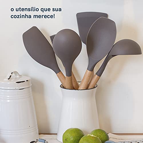 Espátula de Silicone Redonda com Cabo de Madeira - Oikos