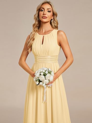 Image of Ever-Pretty Women's Chiffon Sleeveles Summer Formal Wedding Guest Dresses Ruched A Line Hollow Out Crew Neck Bridesmaid Dress