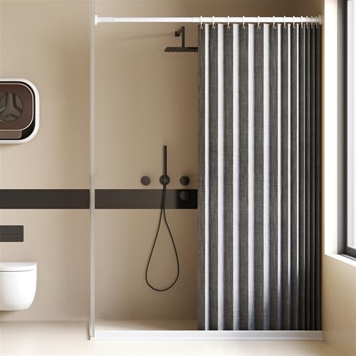 Momooda Cortina Ducha de Lino Plegable Impermeable con Ganchos, Cortina de Ducha Magnética Antimoho Resistente para baño, 210 g/m², Gris, 100x200cm