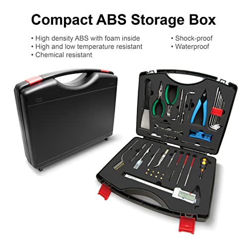 Glowy Life 3D Printer Accessories - 50-Pc. 3D Print Accessories For Filament Cutting, Cleaning, Finishing - 3D Printer Supplies Include 3D Printer Nozzles, Wrenches, Pliers, Needles In Storage Box #TOP6